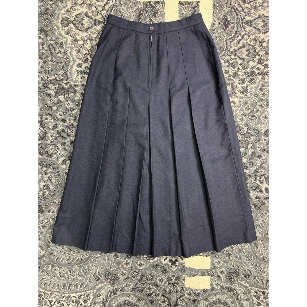 Vintage Polo Ralph Lauren Women’s Pleated Skirt, Sz 8 100% Wool, USA Navy Blue